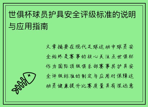 世俱杯球员护具安全评级标准的说明与应用指南